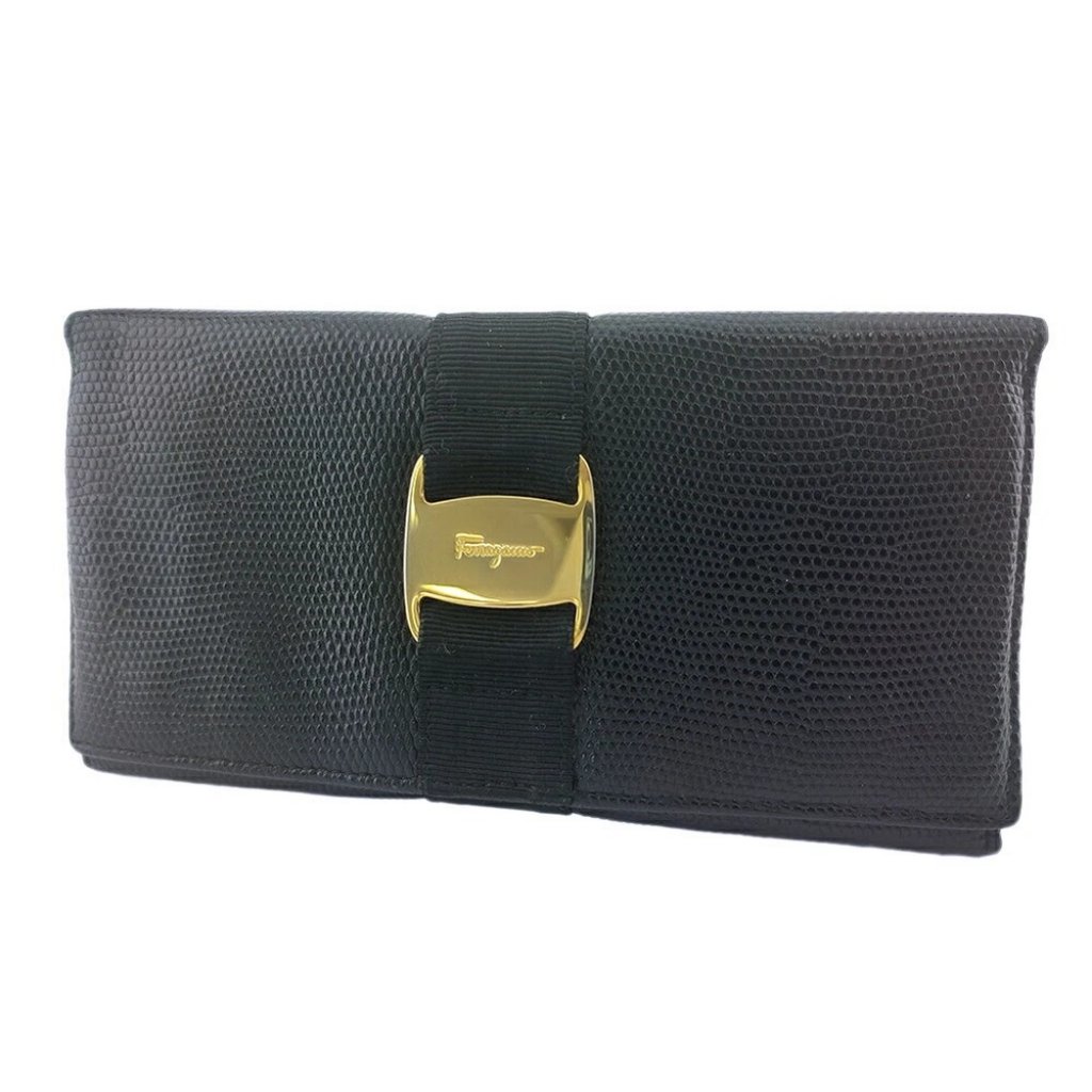 Salvatore Ferragamo Long Wallet Vala Embossed Leather Authentic
